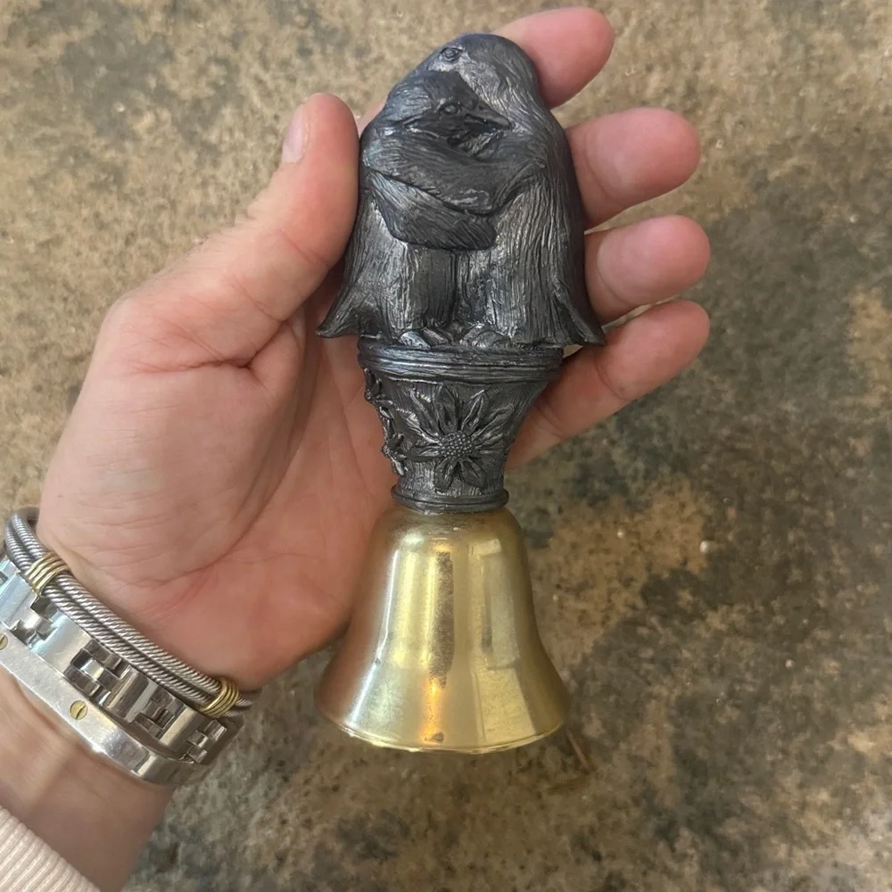 Michael Ricker 1993 Pewter Brass Bell Friendship Penguins